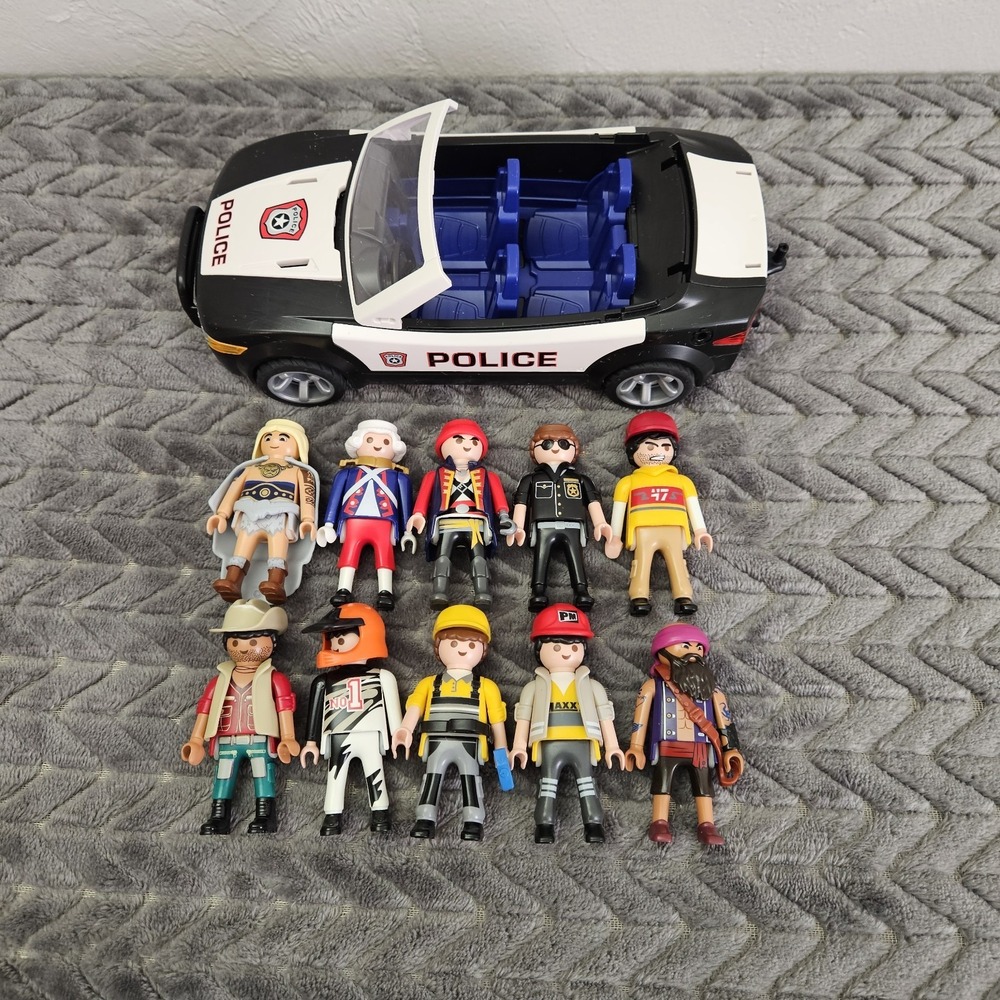Playmobil LOT Of 10 People And Police Car Men Women Figures Bundle